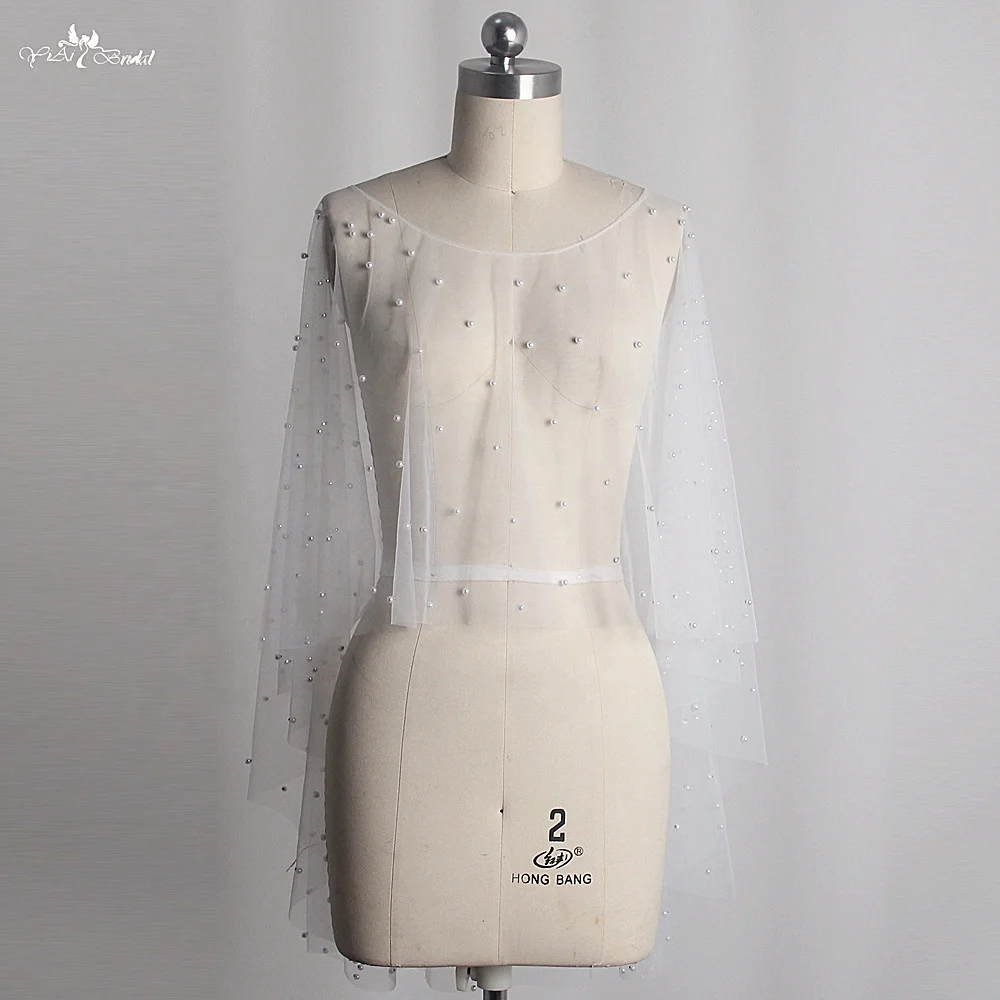 LZP616 Royal Pearls Bolero Women Ivory Short Front Long Back Victorian Bridal Cape Cheap Wedding Accessories