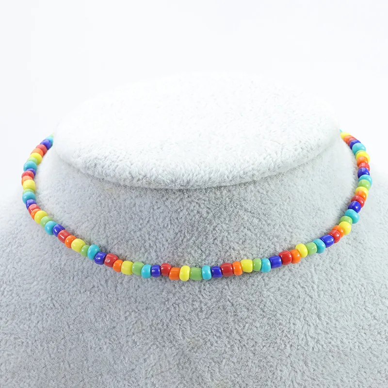 New Boho Beads Rainbow Collar De Moda Necklace Colorful Bead Choker Ethnic Handmade Women Fashion Jewelry Accessories