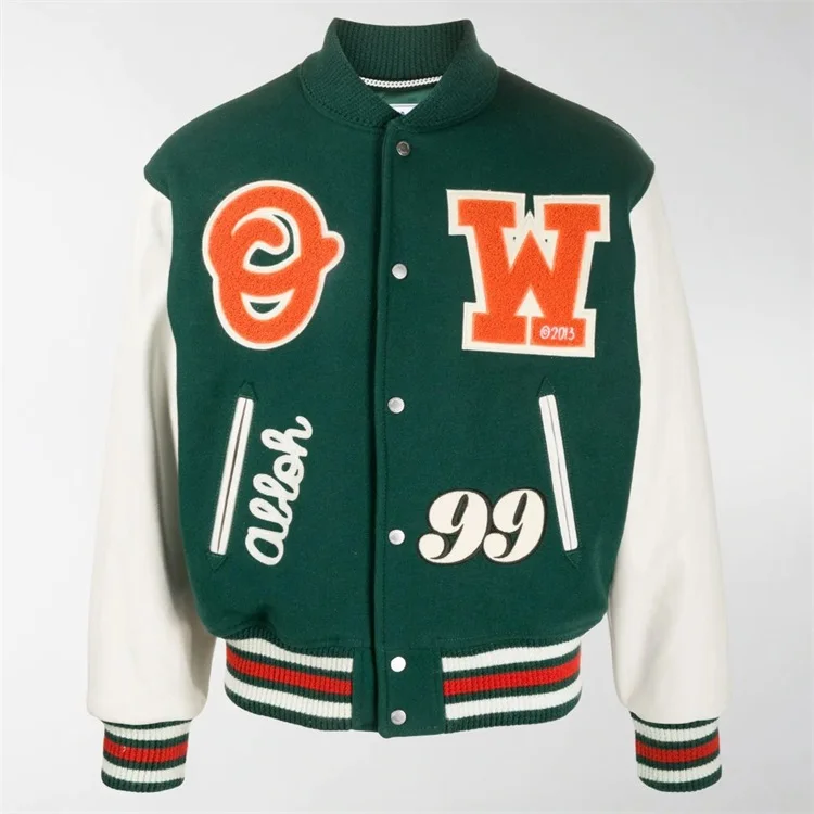 Zhimin new custom chenille embroidery leather sleeve baseball varsity jacket for men