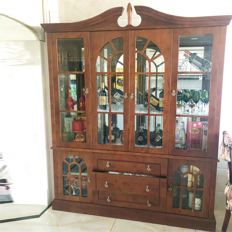 Classic Wood Under Vine Cabinet Light Bar Display Glass Buffet Cabinet Oak Wine Counter Luxury Living Room Furniture