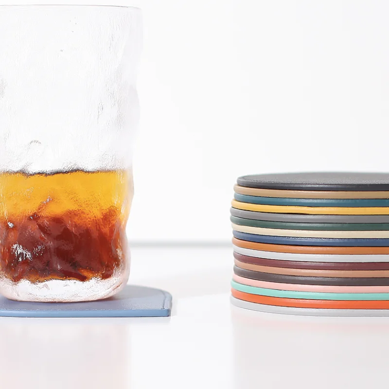 2022 High Quality PU Leather Coaster Drinks Coaster Leather Coffee Tea Cup Mats Coffee Drink Coaster