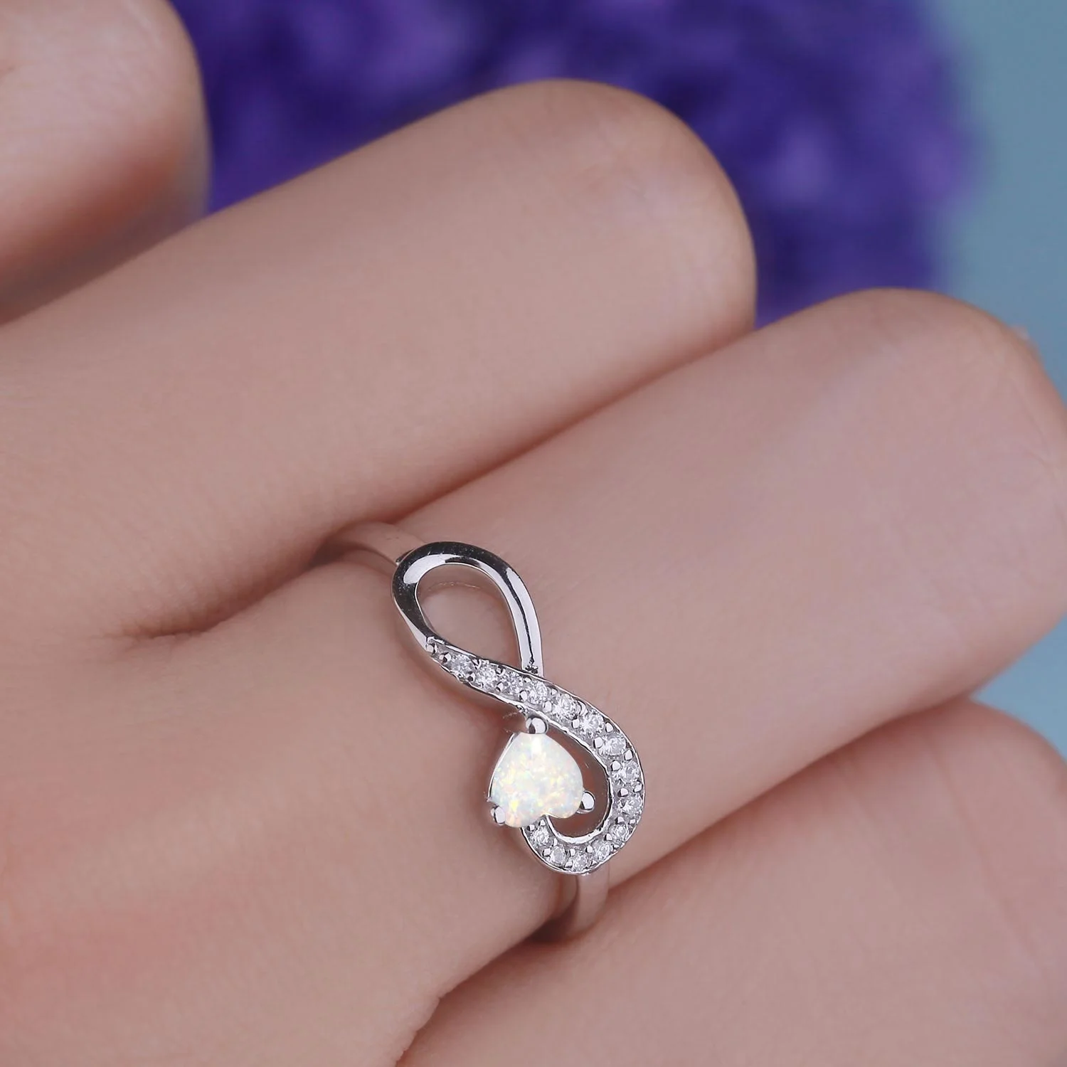 925 sterling silver engagement rings jewelry white opal stone heart promise rings