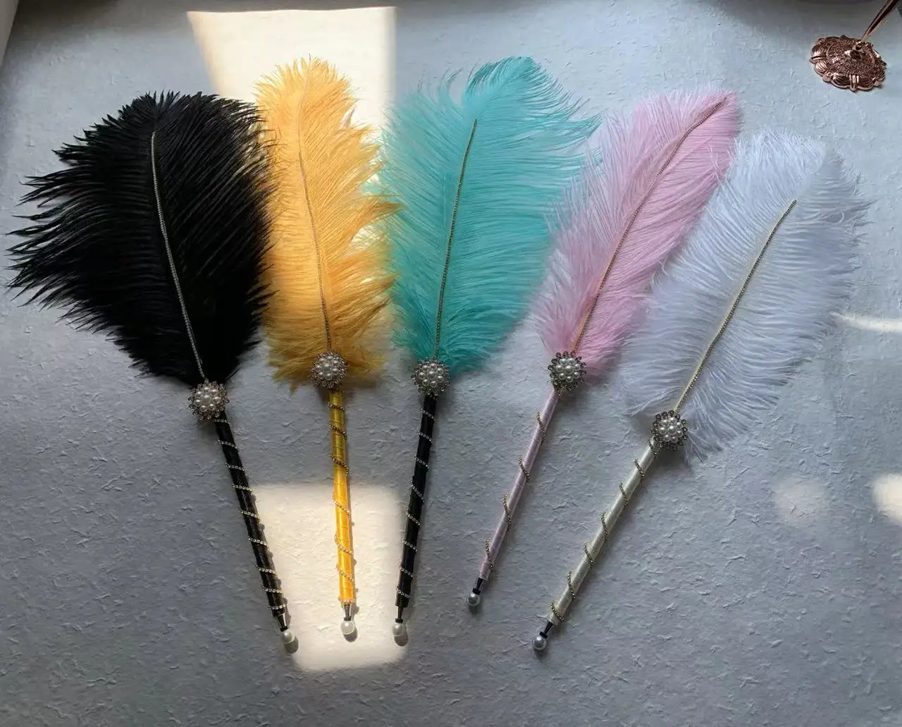 Wedding White Ostrich Feather Guest Book Luxury Feather Ballpoint Pen Signing Pen