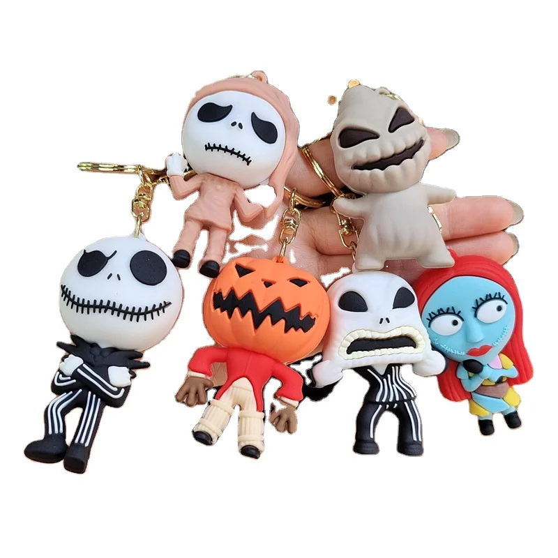 3D PVC Cartoon Figure Jack Skellington Halloween Keychain The Nightmare Before Christmas Doll Backpack Rubber Key chains