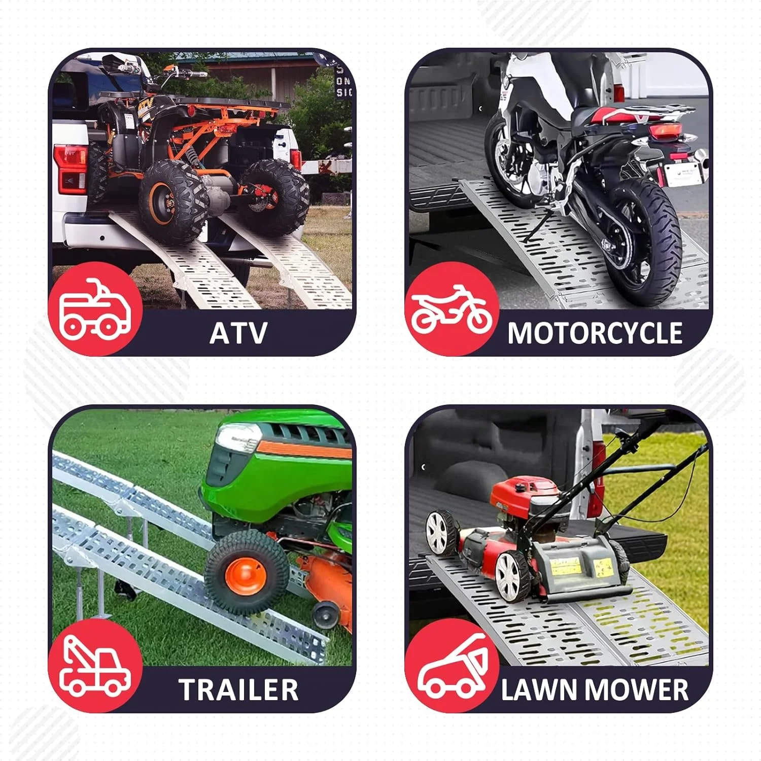 Aluminum Folding Ramps ATV Loading Ramps for Pickup Truck, Motorcycles, Dirt Bikes, Lawnmowers, Snowblower