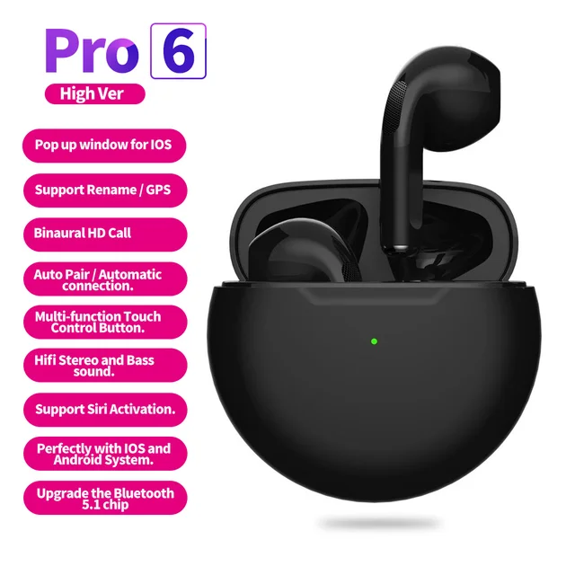 2022 AIR PRO6 TWS BT Stereo Waterproof Wireless Headphone pro 6 Earphone With Mic Earbuds for iPhone and Mobilephone