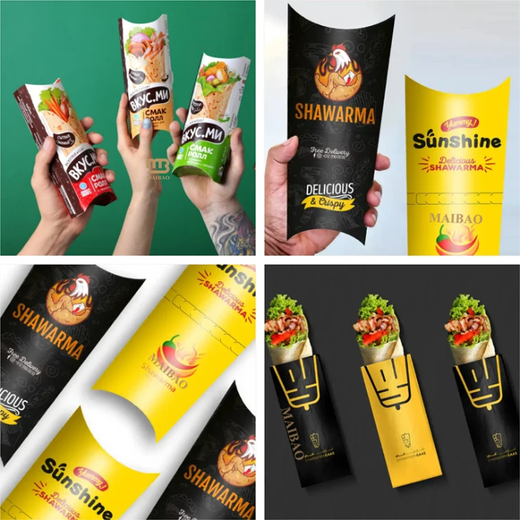 Wholesale Takeaway Food Paper Shawarma Fries Box Custom Paper Kebab Packaging Box Disposable Take Away Chicken Box Fast Food