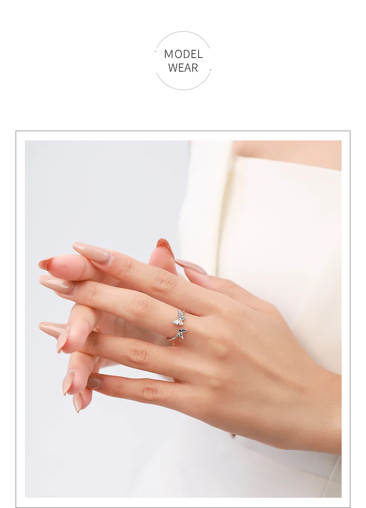 S925 silver three-dimensional double butterfly ring female European and American fashion open index finger ring ins net red cool