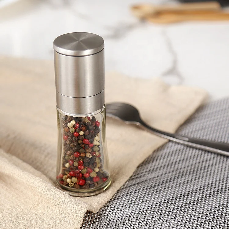 70ml Adjustable Glass Salt and Pepper Grinder Ceramic Grinder Core Salt and Pepper Grinder Stainless Steel Spice Mill
