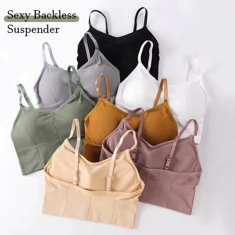 Teenage Girl Gym Sports Vest Bra Seamless Sexy Backless Wire Free Underwear Full Cup Inner Padded Female Yoga Bra