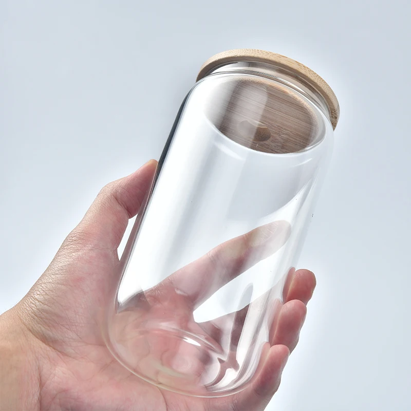 Us Warehouse 16oz Sublimation Clear Frosted Can Glass Mug 16oz Beer Can Cups With Bamboo Lid And Straws