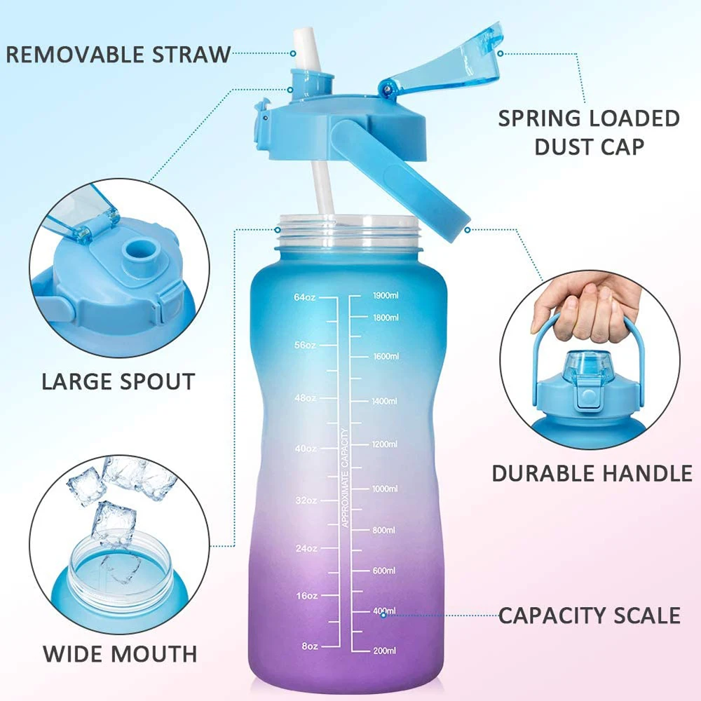 High Quality 2000ml Large Capacity Sports Water Bottle Plastic Sport