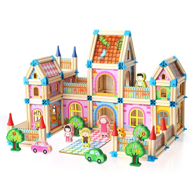 House Building Block Sets 3D Jigsaw Puzzles Educational Toys Hot Sale Wooden for Kids Color Box Wood Unisex Colorful HUIFENG