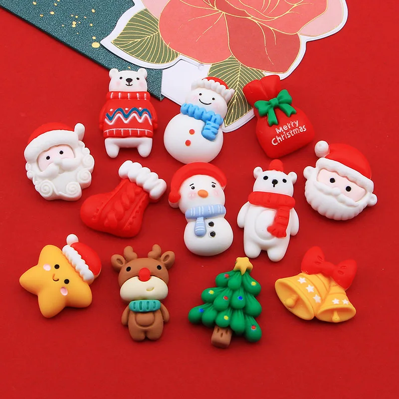 Cute Christmas Series Red Cartoon DIY Accessories Phone Case Material Hairpin Patch Resin Accessories