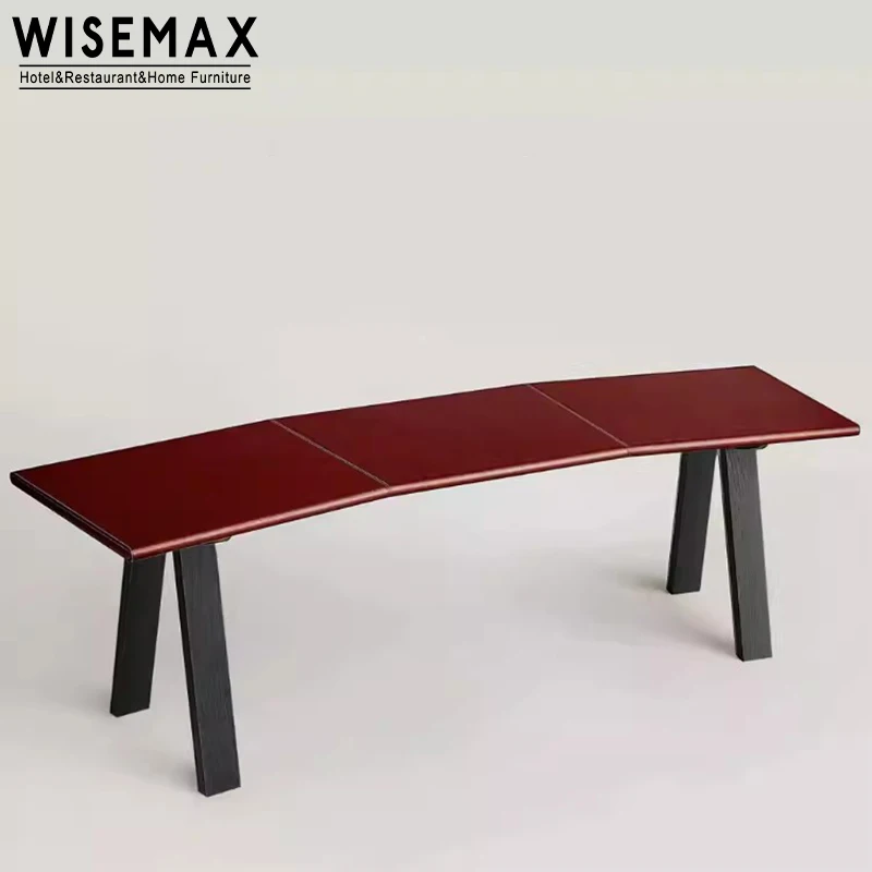 WISEMAX Italian minimalist home office furniture luxurious wooden and leather irregular curved office boss desk working table