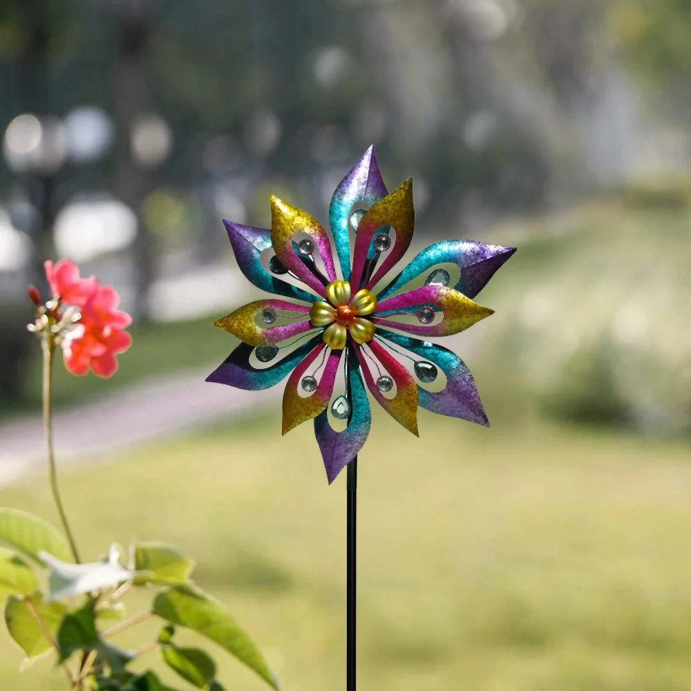 Ganden Metal Kinetic  Swivel Wind Spinner Weatherproof  Lawn Windmill Stake