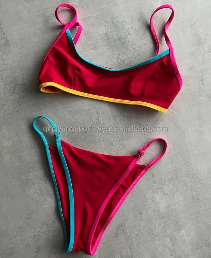 Micro Thong Extreme Two Piece Red Bikini Custom Triangle Bandage Swimsuit Women Trendy Cut Out Swimwear 2022 New Brazilian 006
