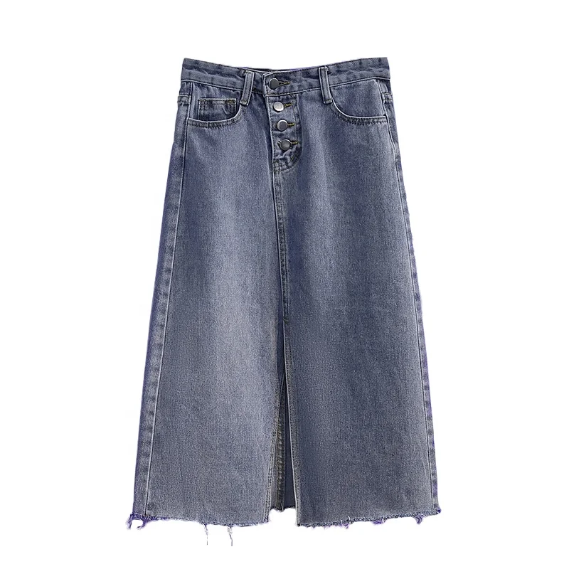 2023 Women Ripped Midi Denim Skirt in Cotton Class Washed Denim Mini Skirts Ladies midi skirt