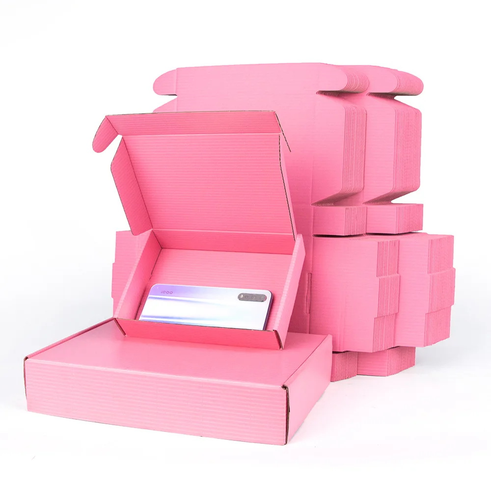 Custom Logo Pink Shipping Boxes for Small Business Small Corrugated Mailer Cardboard Boxes for Packaging Gift Boxes