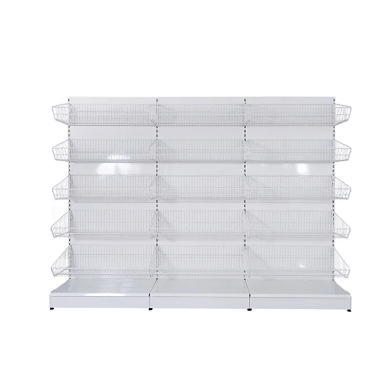 Supermarket Gondola Shelf Wire Mesh Hanging Basket Shelf with Divider for Grocery Store