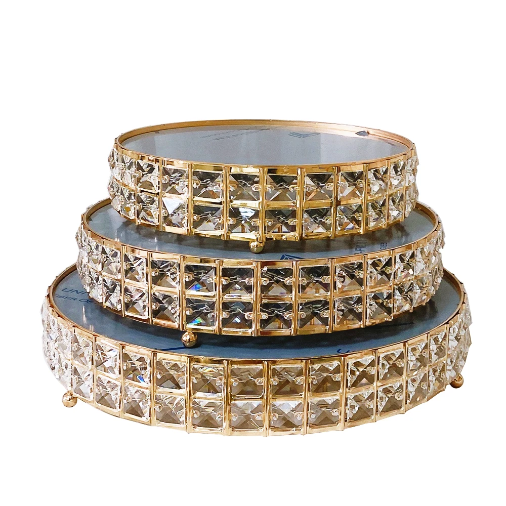 Luxury 3-Tier Wedding Cake Stand Set New Style Crystal Beads and Mirror Top Iron Material for Dessert Table or Party Event