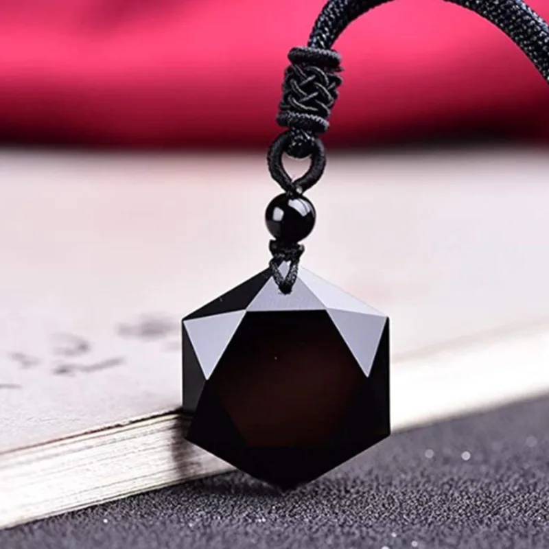 Black Obsidian Six Stars Lucky Amulet Love Natural Stone Pendant Necklace For Women Men Love Crystal Pendulum Jewelry