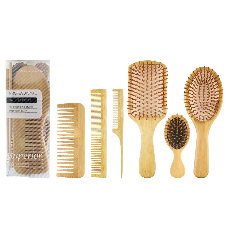 6pcs Hairdressing Styling Set Paddle Brush Bamboo Hair brush And comb Set For Women