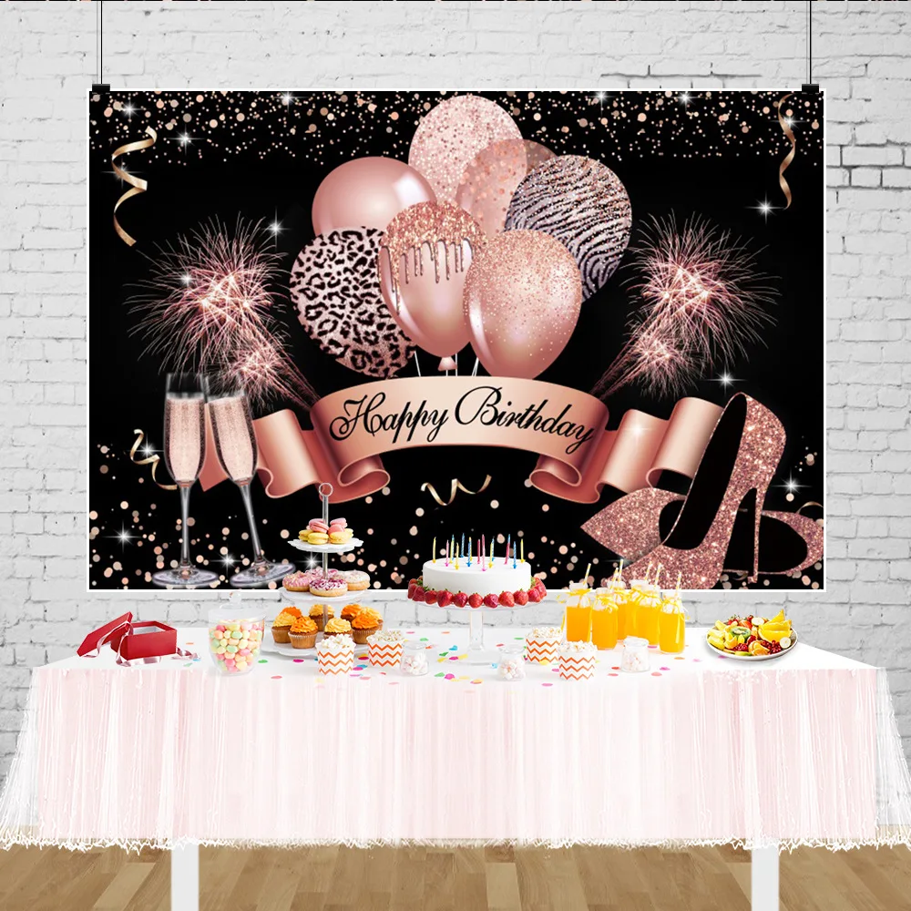 Black Gold Happy Birthday Paty Backdrop Banner Photography Background Party Decorations Supplies birthday backdrop background