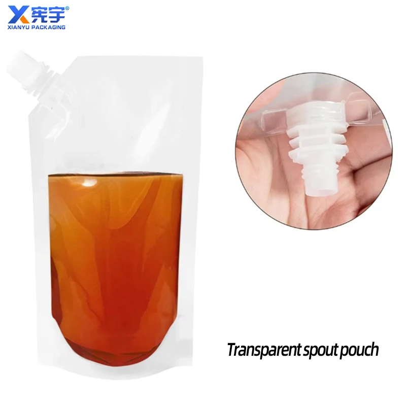 Stand Up Liquid Transparent Plastic Bag With Suction Nozzle Reusable Baby Food Bag Nozzle Bag Used For Oil And Juice