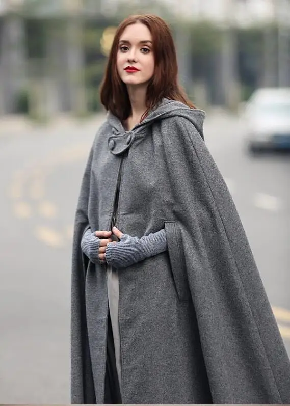 Women Stylish Long Cape Cloak Hooded Cloak Coat Autumn Hoodies Poncho Warm Cosplay Windbreaker Jackets Outwear
