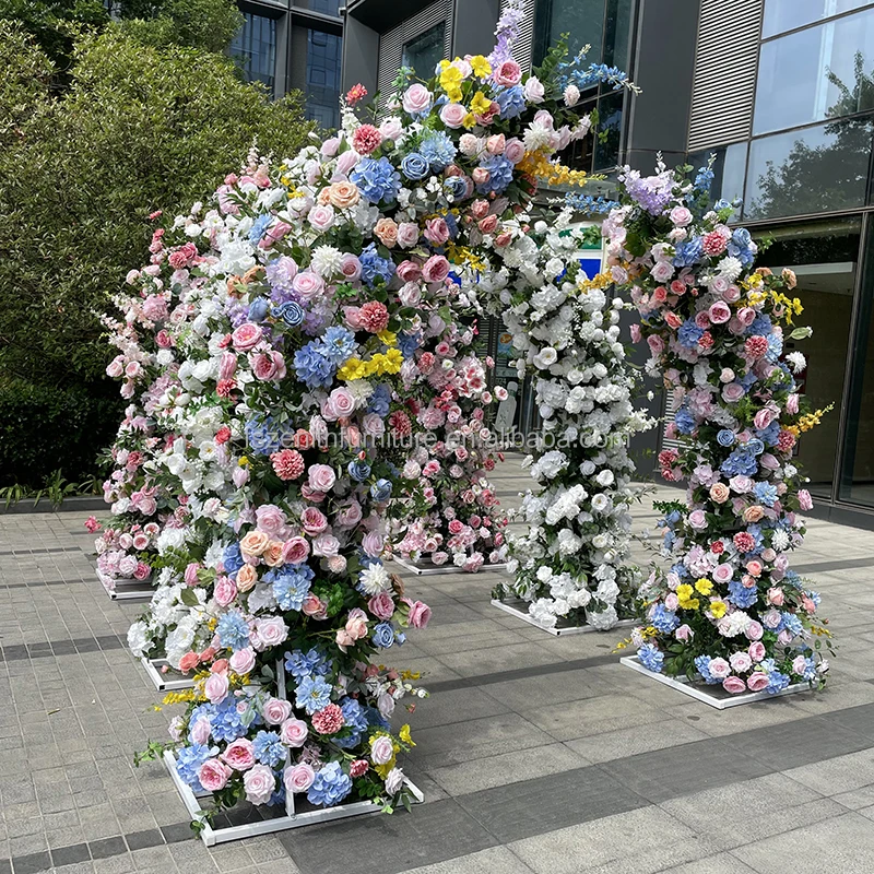 Customized Wedding Entrance Decor Blue And Yellow Color Flower Arch Decoration Boho Flower Arch Wedding Backdrop
