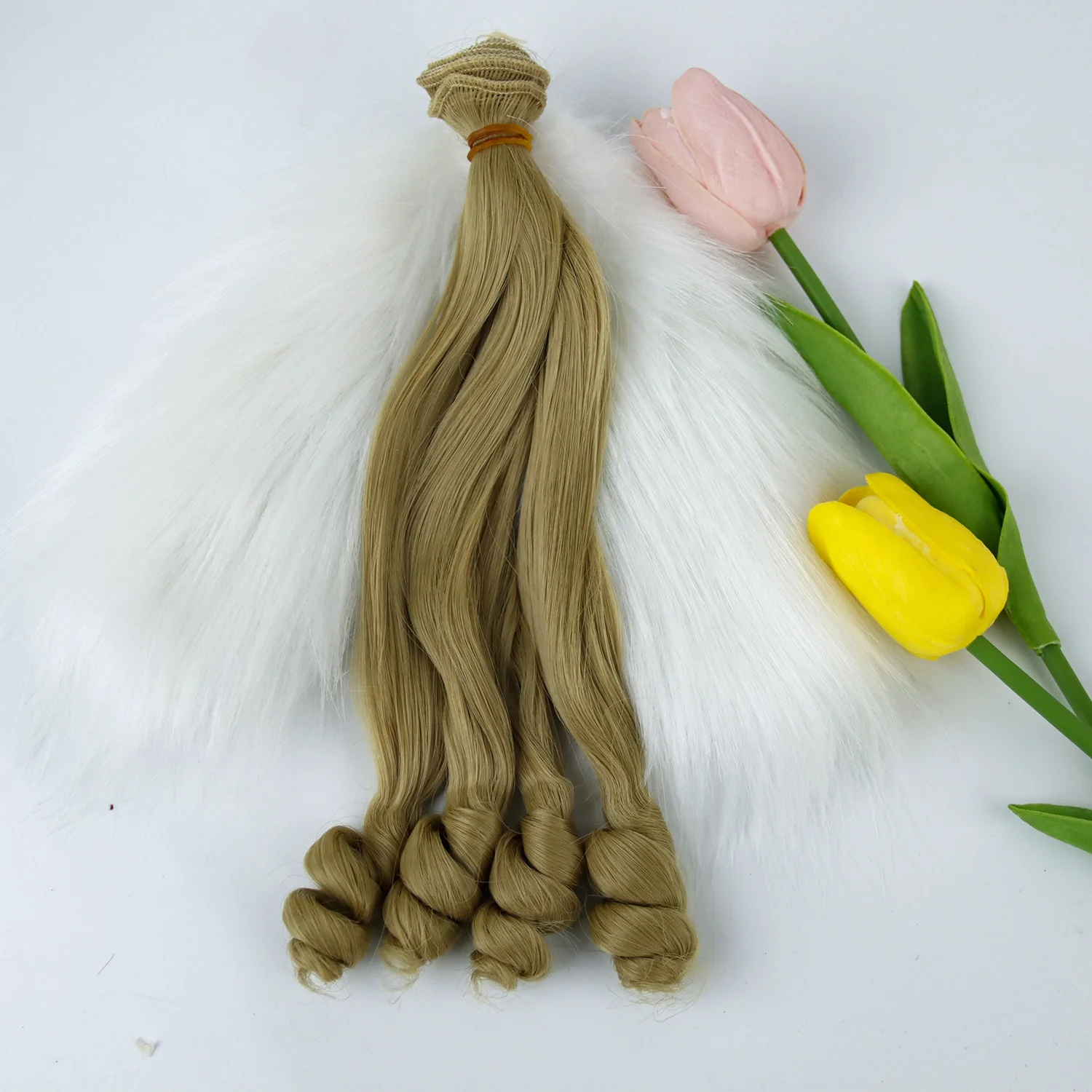 Handmade diy doll accessories long curly 25cm doll hair weft high temperature fiber doll hair extension