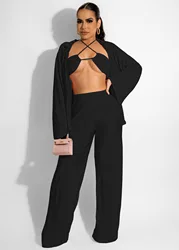 Lounge wear 3 piece set solid color plus size set for ladies trendy product 2022 women clothing