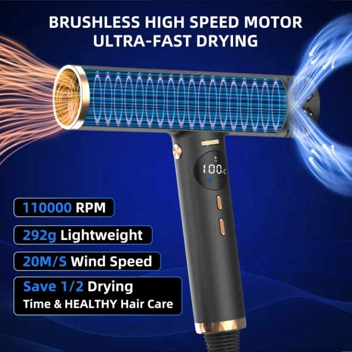 2023 Professional BLDC High Speed Hair Dryer Fast Hairdryer Secadora De Cabello Hot Brush Styler 110000rpm Ionic Hair Dryer