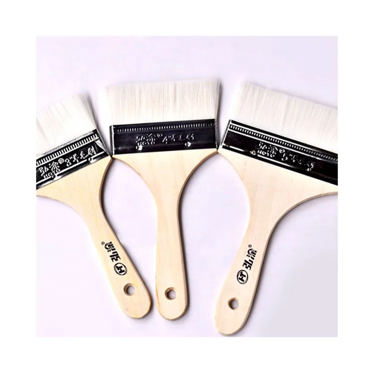 HOTO 5 Inch Decoration Tools Painting Brush Wall Wholesale Wood Paint Brush Wood Handle Flat Paint Brush