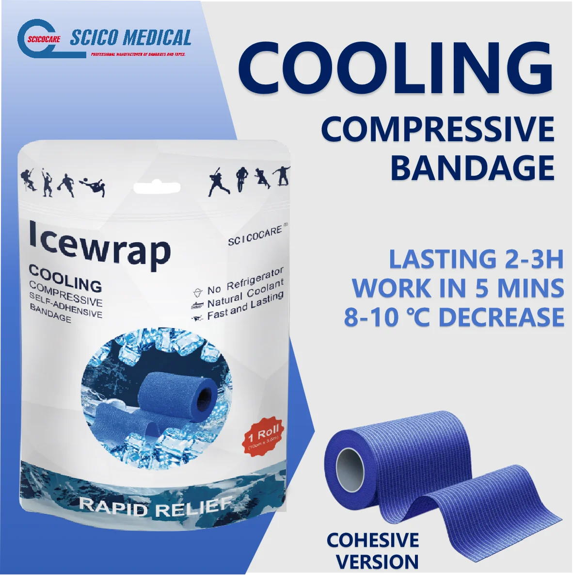 medical elastic compress cold cooling bandage with methol for muscle pain relief