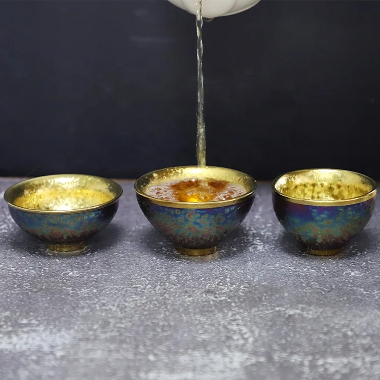 Honorable Gilt Jianzhan Cup 140ml Golden Chinese Ceramic Teacup Luxurious Packing