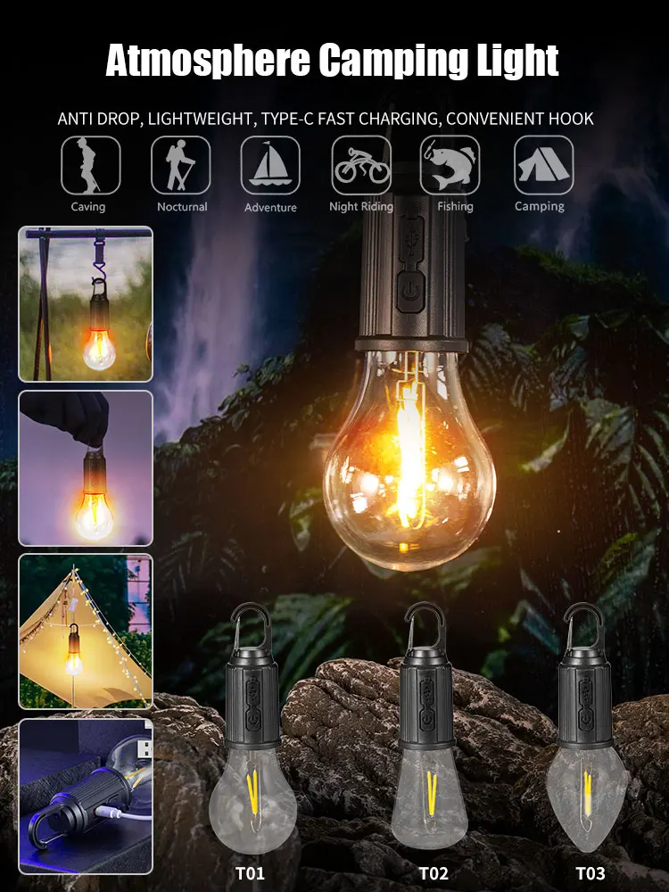 Factory direct price Led Waterproof Lantern Rechargeable 3 Lighting Modes Hanging Tent Bulbs Light Flood Light Camping Lamp