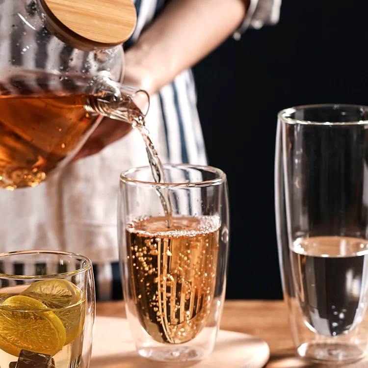 250ml 350ml 450ml clear high borosilicate double wall glass cup for tea coffee milk juice