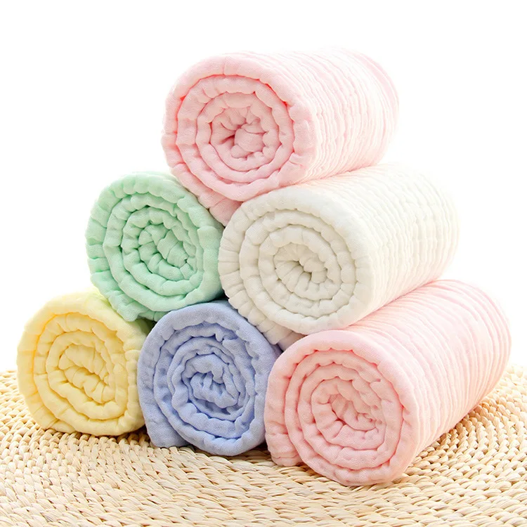 Baby Solid Colors Absorbent Towel Quilt 100% Cotton Gauze 6 Layer Muslin Swaddle Blanket