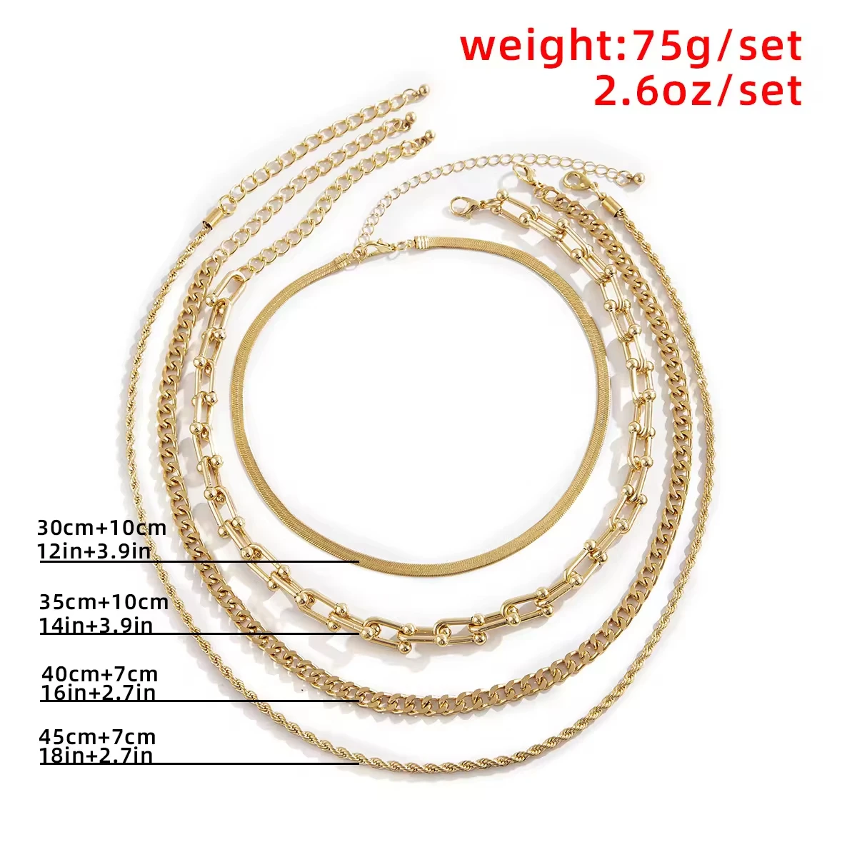 Layered Fringe Necklace Set Vintage U-Shaped Clasp Twisted Rope Chain Boho Cross-Border Accessory
