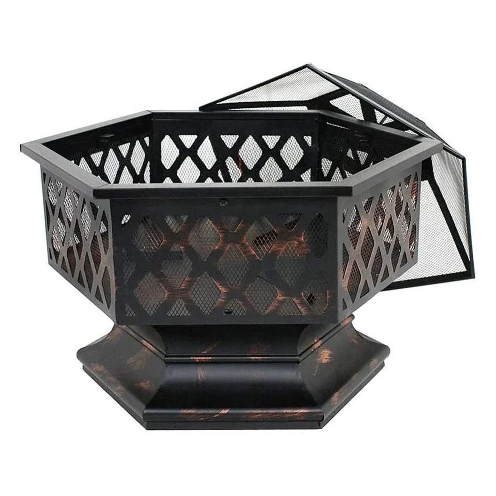Hex Shape Bronze Wood Burners Fireplace Steel Firepit Bowl