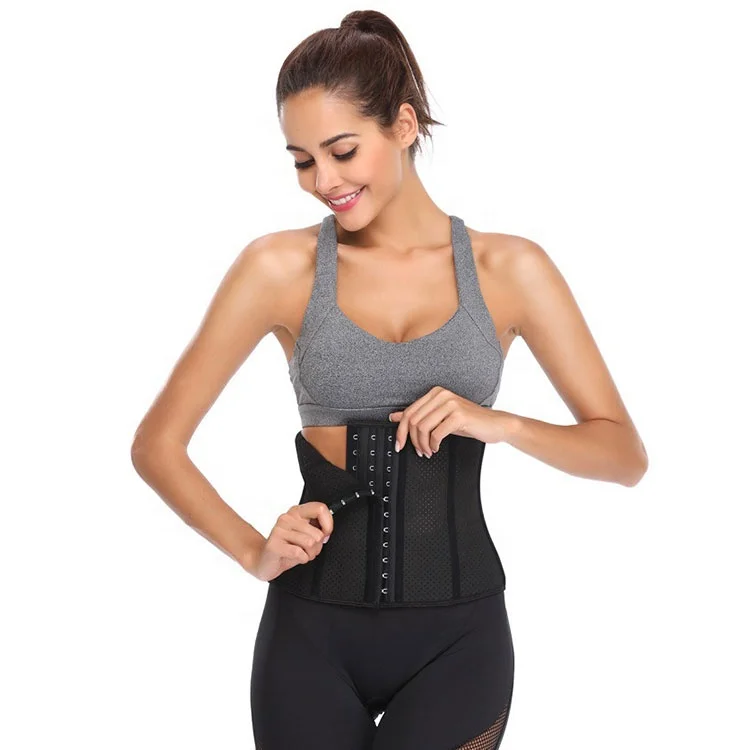 Дышащий Женский спортивный корсет для тренировки талии, 24 см, 9 стальных костей, Сетчатый регулируемый пояс для похудения, Высокоэластичный формирующий корсет для тела