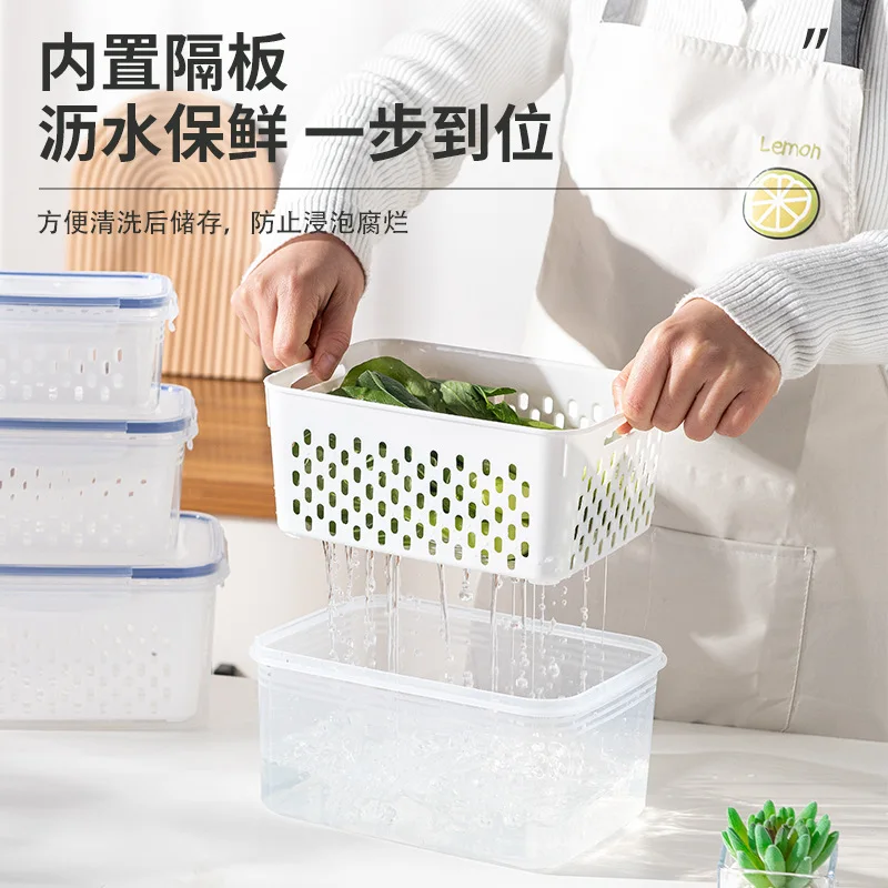 3 Pack Fridge Food Storage Container Set with Lid with Strainer Plastic Fresh Produce Saver Vegetable Fruit Storage Organization
