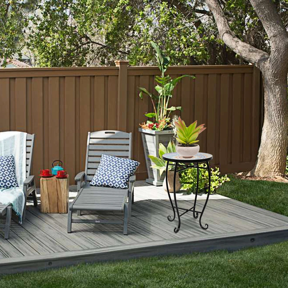 Free Shipping Round Stained Glass Sun Surface Mosaic Flower Plant Stand Outdoor Garden Patio Furniture