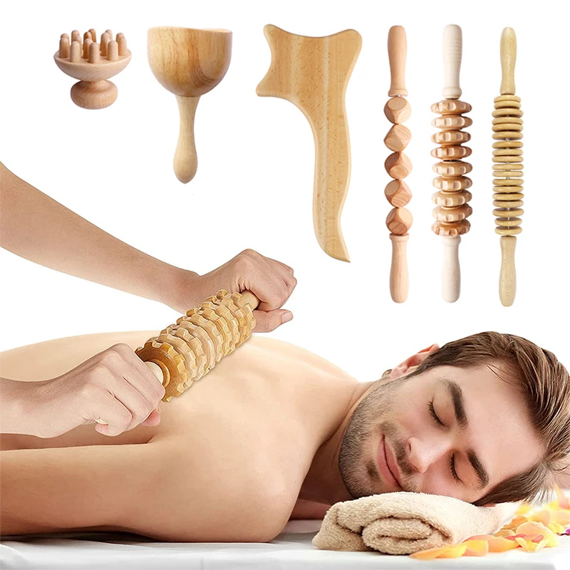 Full Body Relief Gua Sha  Wooden Therapy Massage Tools Set  Massager Roller
