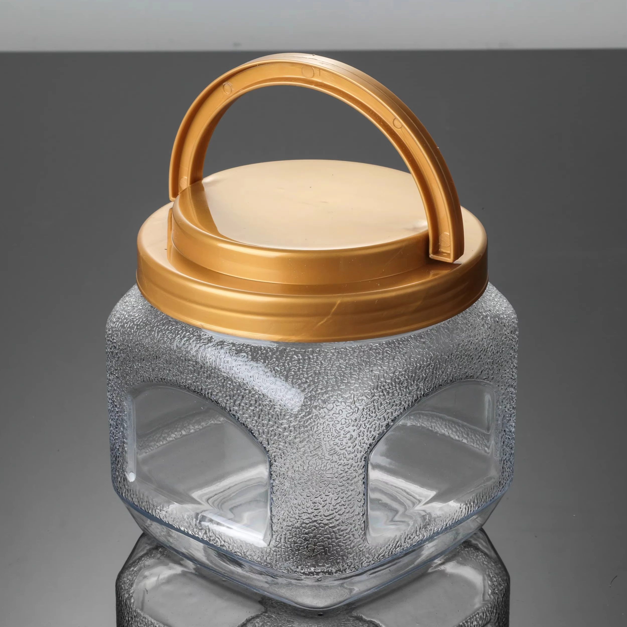 Square PET Plastic Jar Food Grade for Packaging Snacks Candies Chocolates Jellies Nuts Cashews Almonds Pecans Screw Cap Sealing