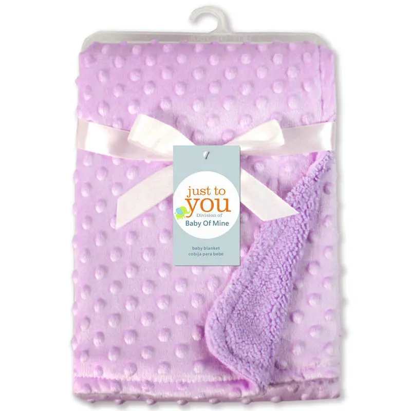 Double-layered plush minky dot baby soft swaddle wrap baby blanket