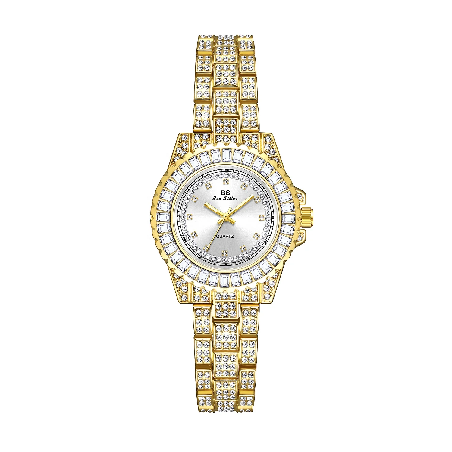 Женские элегантные кварцевые часы со стразами