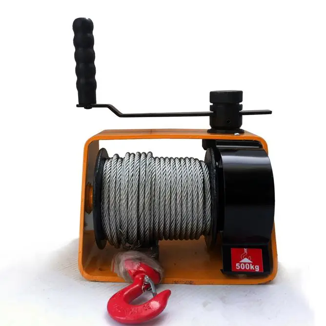Self locking hand worm gear winch HUTZ 500 kg lifting towing rope winch hoist HWE50 HWE50A top wind small wire rope winch